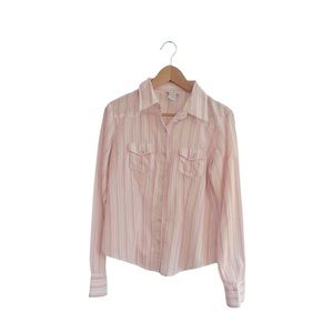 Pink & White Striped long sleeve shirt Size M